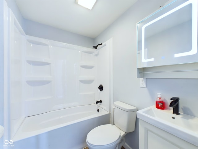 bathroom with toilet, shower / bath combination, and vanity