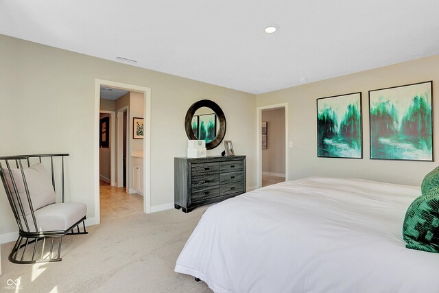 2134 Boxwood Dr, Greenfield, IN 46140 - bedroom featuring light carpet, recessed lighting, visible vents, and baseboards