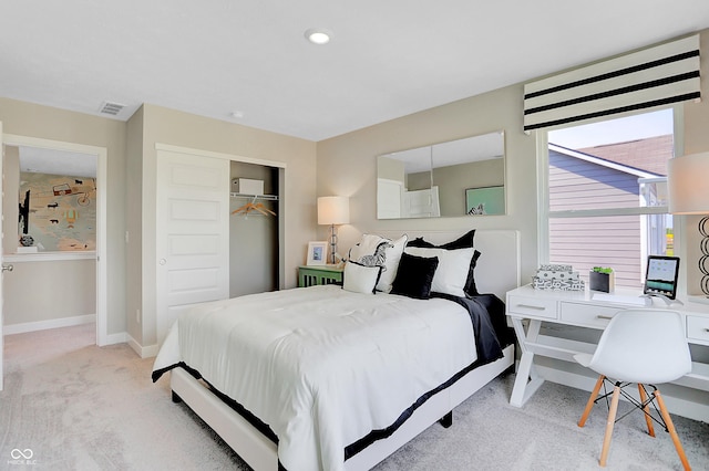 2134 Boxwood Dr, Greenfield, IN 46140 - bedroom with light carpet, a closet, visible vents, and baseboards