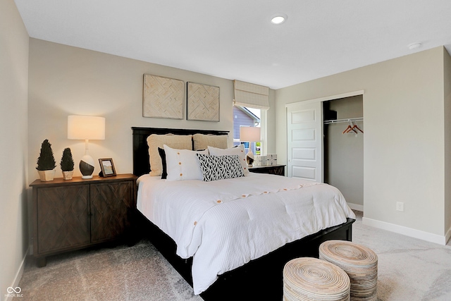 2134 Boxwood Dr, Greenfield, IN 46140 - bedroom with recessed lighting, a closet, light colored carpet, and baseboards