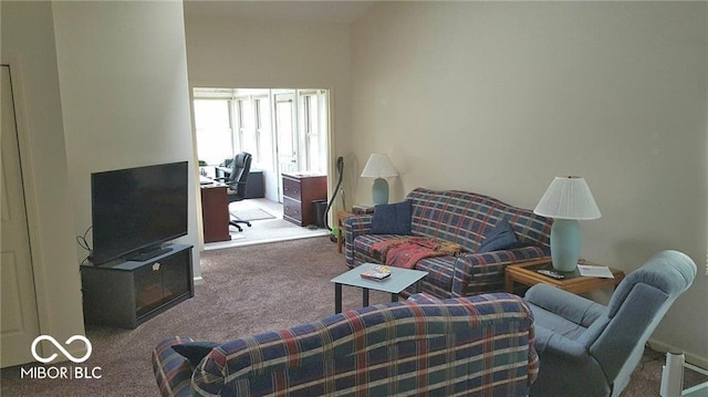 living room featuring light colored carpet