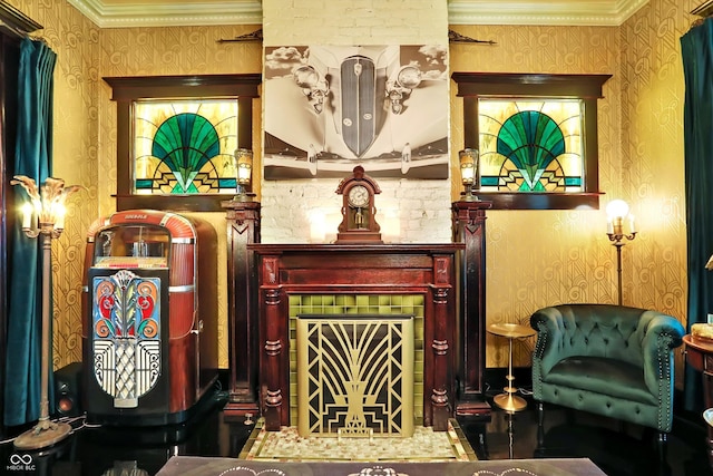 sitting room featuring wallpapered walls