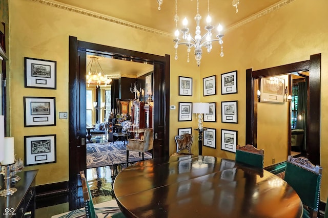 dining space featuring an inviting chandelier