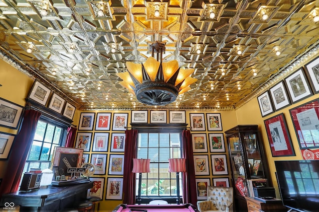 unfurnished office with an ornate ceiling