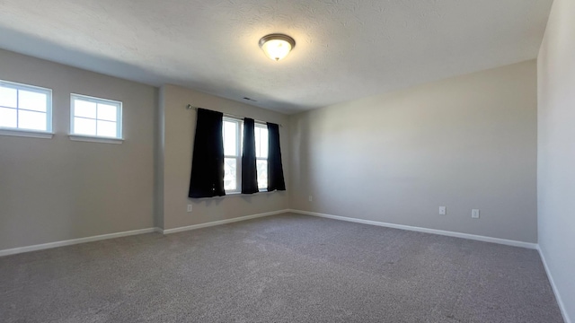 carpeted empty room with a wealth of natural light, baseboards, and a textured ceiling