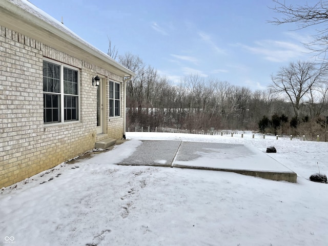 yard layered in snow with entry steps