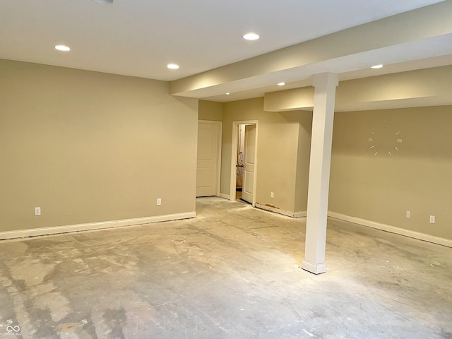 below grade area with recessed lighting and baseboards