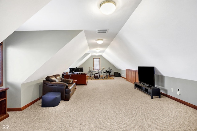 2110 Cheviot Ct, Greenwood, IN 46143 - additional living space with carpet flooring, vaulted ceiling, and baseboards