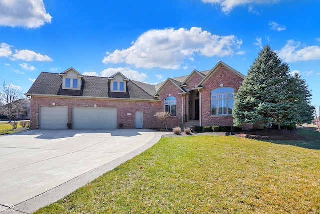 2110 Cheviot Ct, Greenwood, IN 46143 - view of front of home featuring brick siding, a front yard, driveway, an attached garage, and roof with shingles