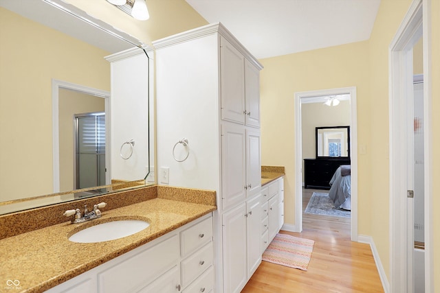 2110 Cheviot Ct, Greenwood, IN 46143 - ensuite bathroom with vanity, wood finished floors, and baseboards