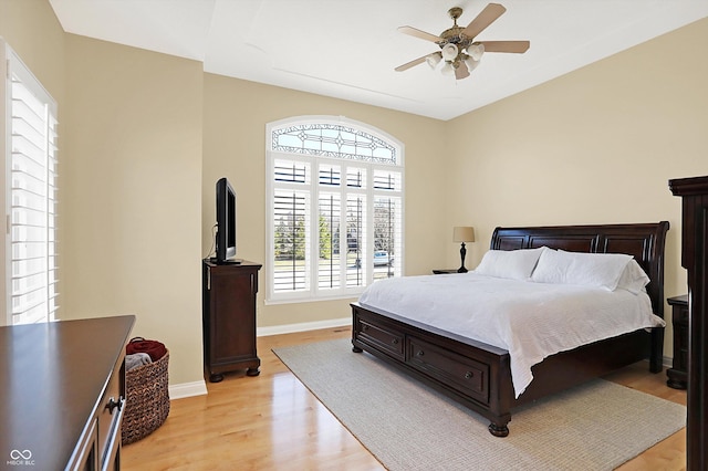 2110 Cheviot Ct, Greenwood, IN 46143 - bedroom with light wood-type flooring, baseboards, and a ceiling fan