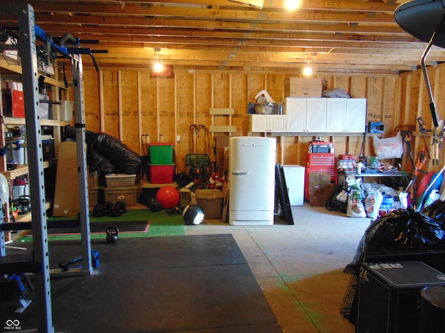 basement with a garage