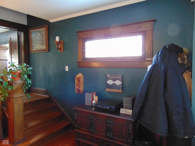 foyer with stairway and wood finished floors