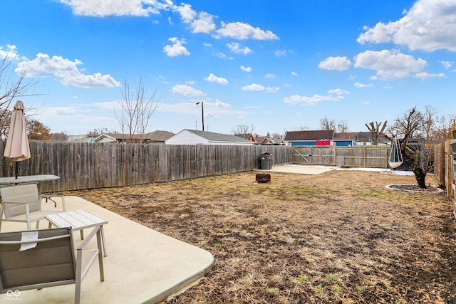 view of yard featuring a patio area and a fenced backyard