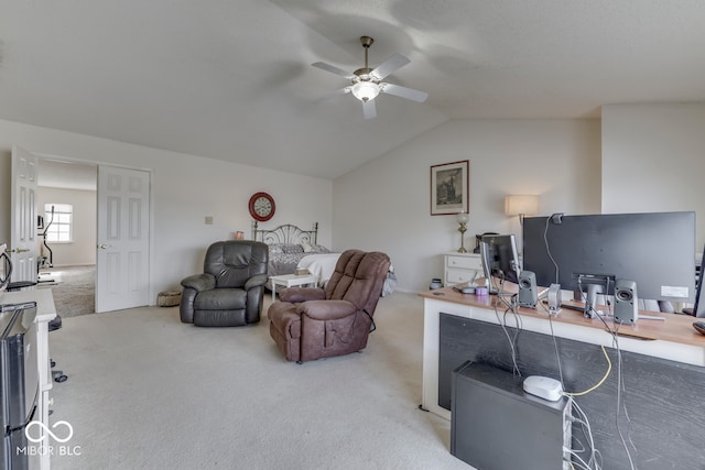 387 Legacy Blvd, Greenwood, IN 46143 - carpeted home office with a ceiling fan and lofted ceiling
