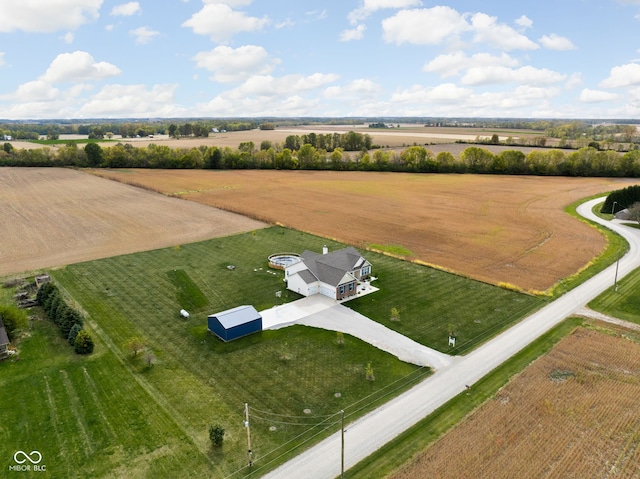 birds eye view of property with a rural view