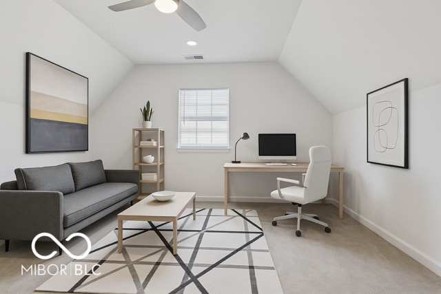 234 N State Ave, Indianapolis, IN 46201 - carpeted home office featuring lofted ceiling and a ceiling fan