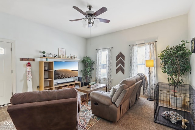 living room with a ceiling fan