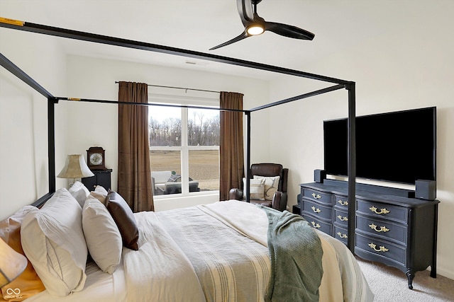 bedroom featuring carpet floors and ceiling fan