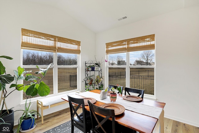 interior space featuring lofted ceiling and visible vents