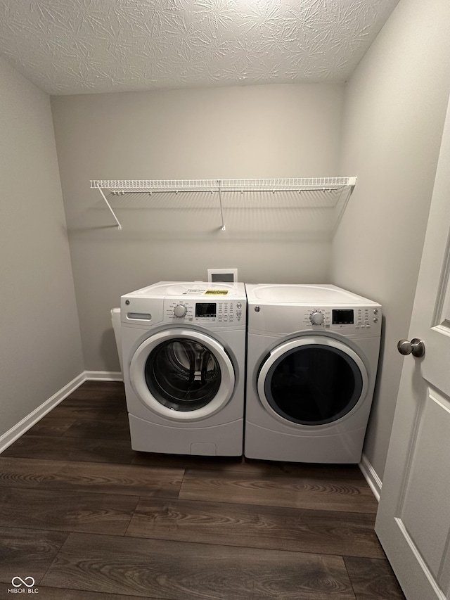 4187 Risen Star Way, Bargersville, IN 46106 - laundry room featuring dark wood-style floors, washing machine and dryer, baseboards, and laundry area