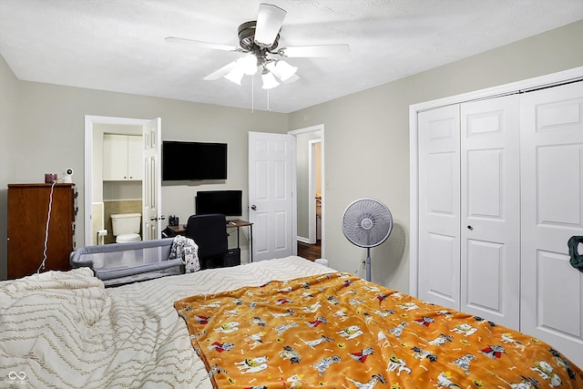 bedroom with a closet and ceiling fan