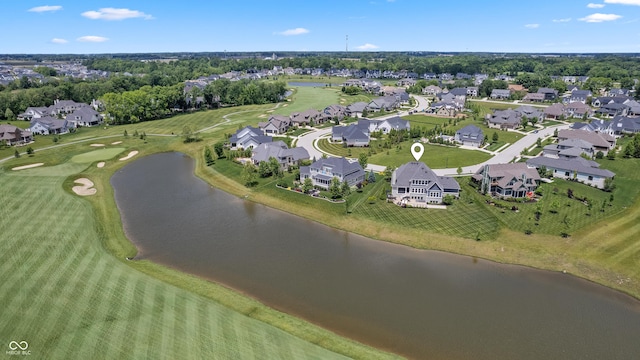 aerial view with a water view and a residential view