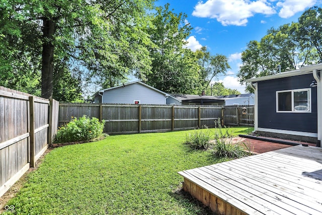 view of yard featuring a deck and a fenced backyard