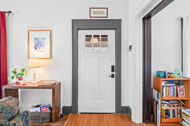 foyer with wood finished floors