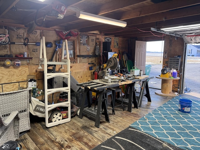 interior space featuring a workshop area