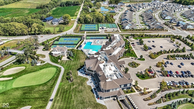 birds eye view of property featuring a residential view and golf course view