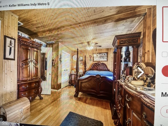 4005 Texas Pike, Spencer, IN 47460 - bedroom featuring wood walls, wood ceiling, and light wood-style floors