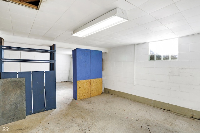 basement with concrete block wall