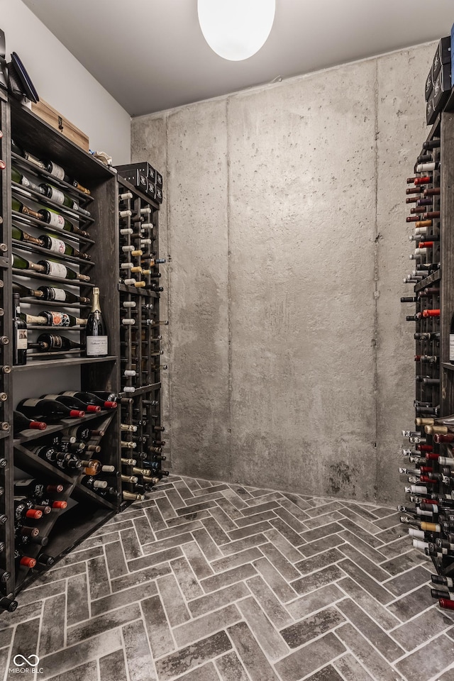 wine area with brick floor