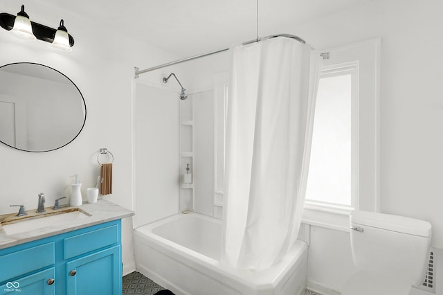 2401 N Olney St, Indianapolis, IN 46218 - full bath featuring shower / bath combo, vanity, and toilet
