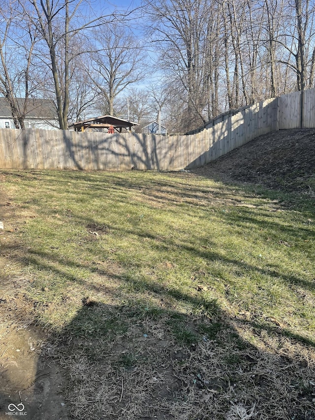 view of yard with a fenced backyard