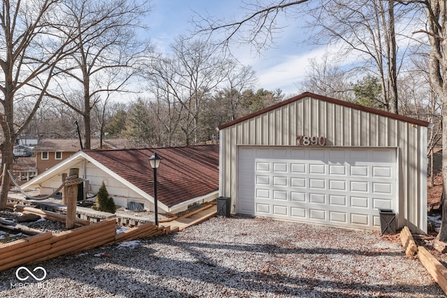 view of detached garage