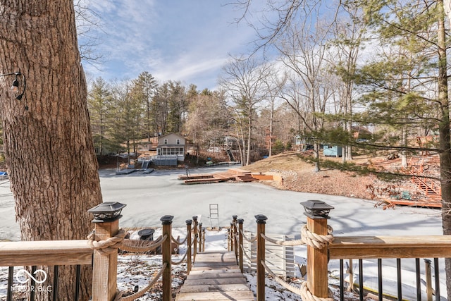 view of yard covered in snow