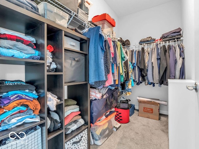 walk in closet with carpet floors