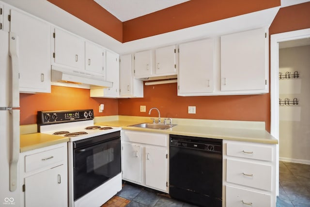 kitchen with dishwasher, light countertops, range with electric stovetop, and white cabinets