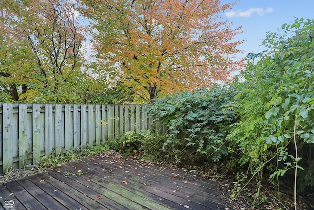 wooden deck featuring a fenced backyard