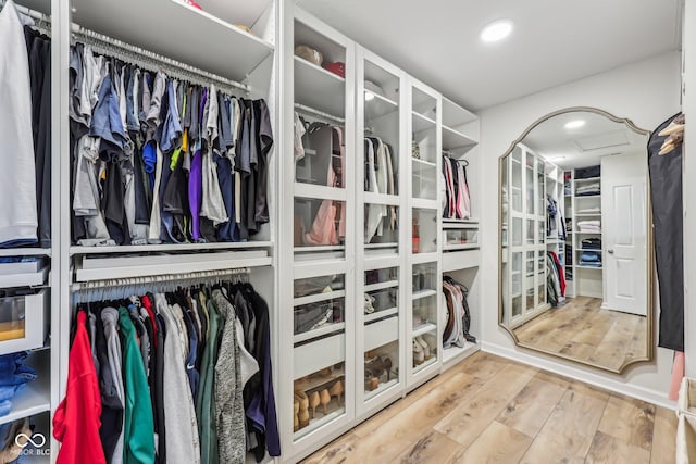 walk in closet featuring wood finished floors