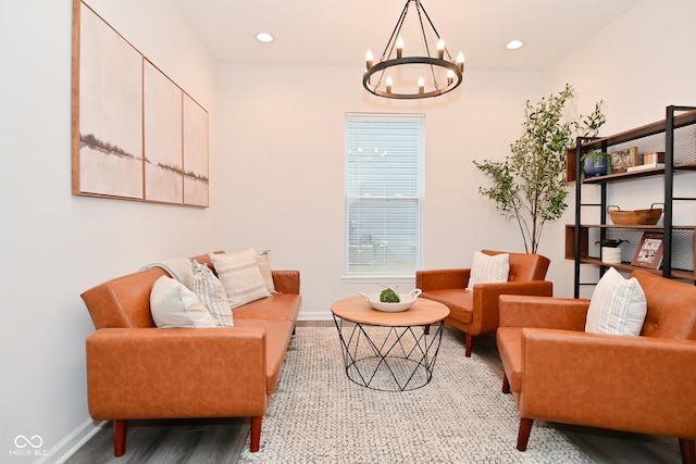 living area with recessed lighting and baseboards