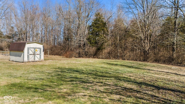 view of yard featuring a storage unit and an outbuilding