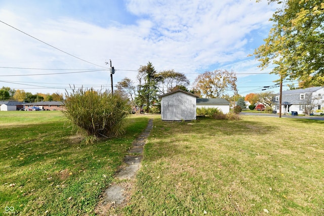 view of yard featuring an outbuilding and a storage unit