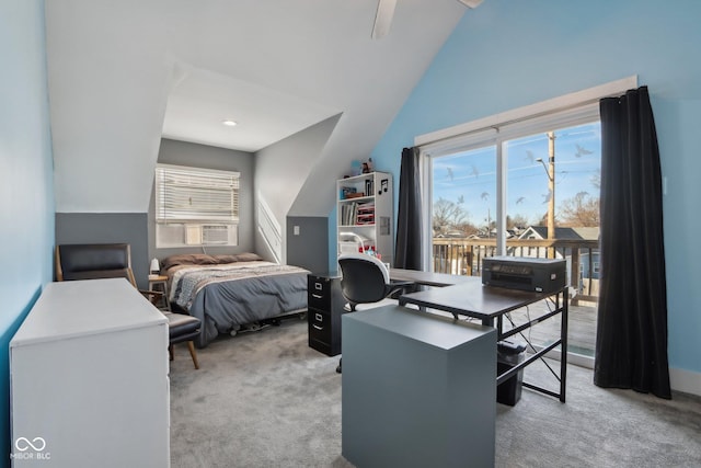 1413 S E St, Indianapolis, IN 46225 - bedroom with access to exterior, lofted ceiling, and carpet