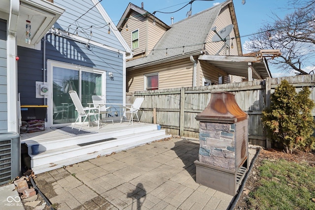 1413 S E St, Indianapolis, IN 46225 - view of patio / terrace featuring cooling unit, a wooden deck, and fence