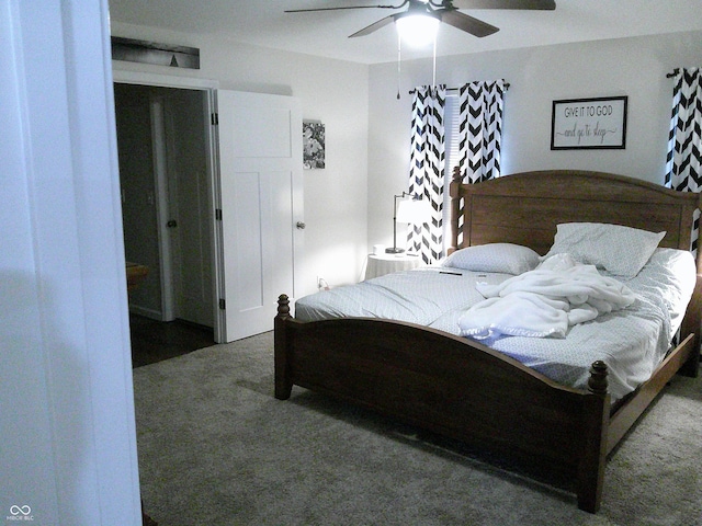 carpeted bedroom with a ceiling fan