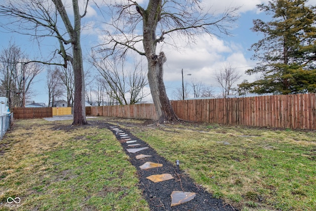 view of yard with a fenced backyard