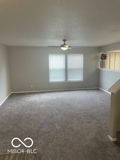 8249 Retreat Ln, Indianapolis, IN 46259 - carpeted spare room featuring a ceiling fan, baseboards, and a textured ceiling